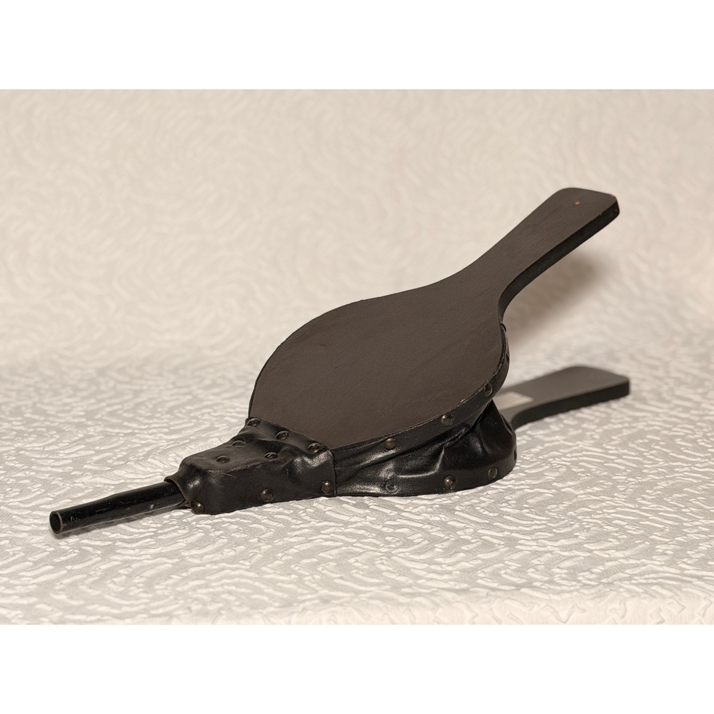 Vintage Style Black Wood and Leather Fireplace Bellows Hearth Tool 16 Inch